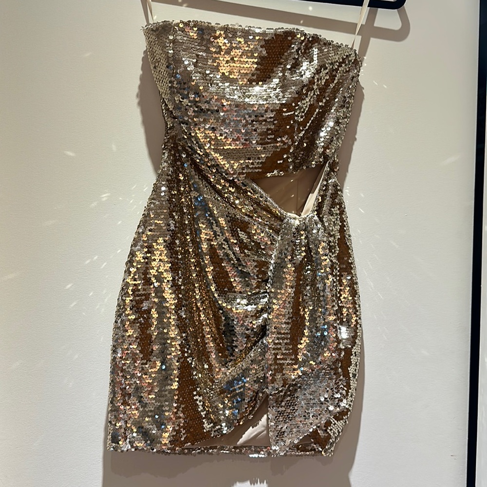 Gold sequin mini dress
